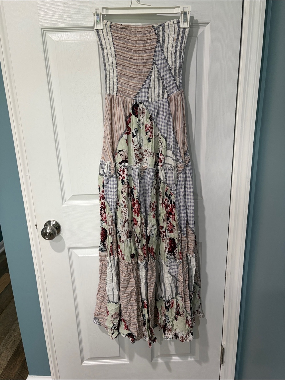 Bohemian Floral Patchwork Maxi Dress - Pink & Mint